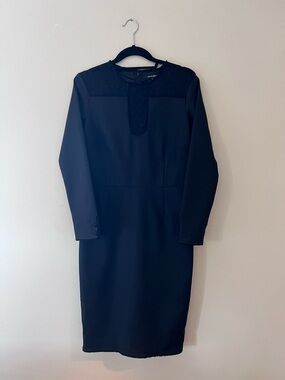 Ava & Aiden Black Long-Sleeve slimming Sheath Dress with Lace Detail 8